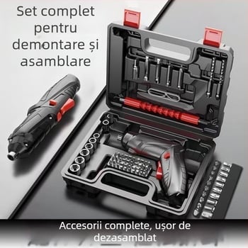 Set șurubelnițe electrice – 47 de piese, din oțel wolfram, reîncărcabil, pentru uz casnic, mini bormașină