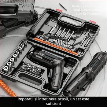 Set șurubelnițe electrice – 47 de piese, din oțel wolfram, reîncărcabil, pentru uz casnic, mini bormașină