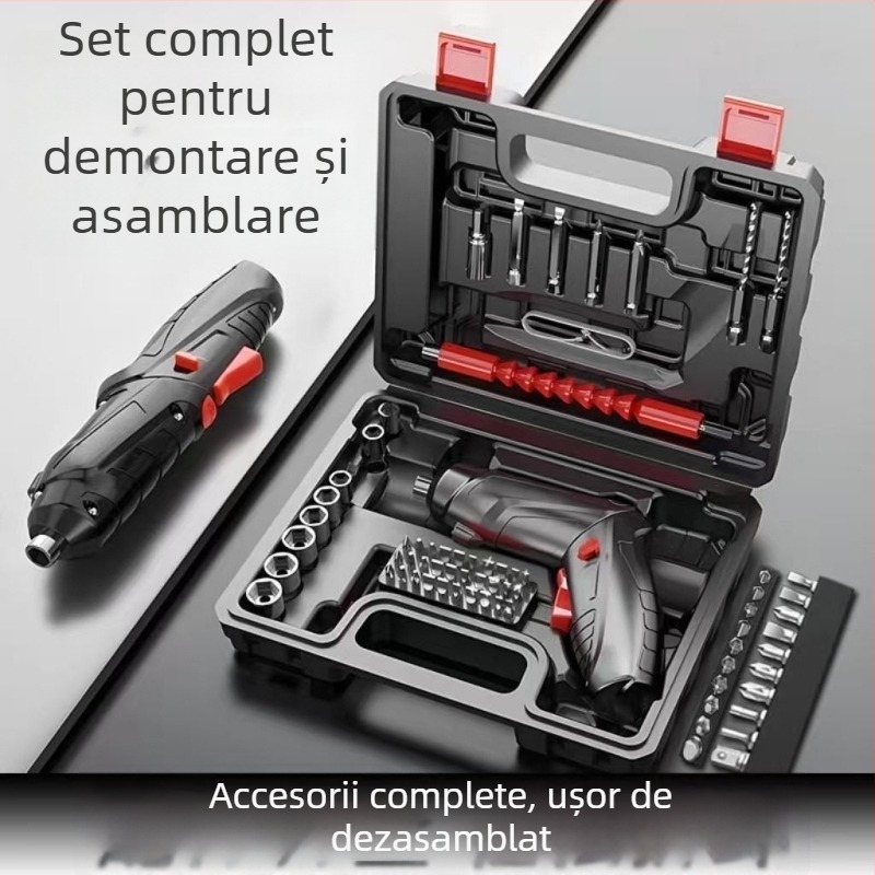 Set șurubelnițe electrice – 47 de piese, din oțel wolfram, reîncărcabil, pentru uz casnic, mini bormașină