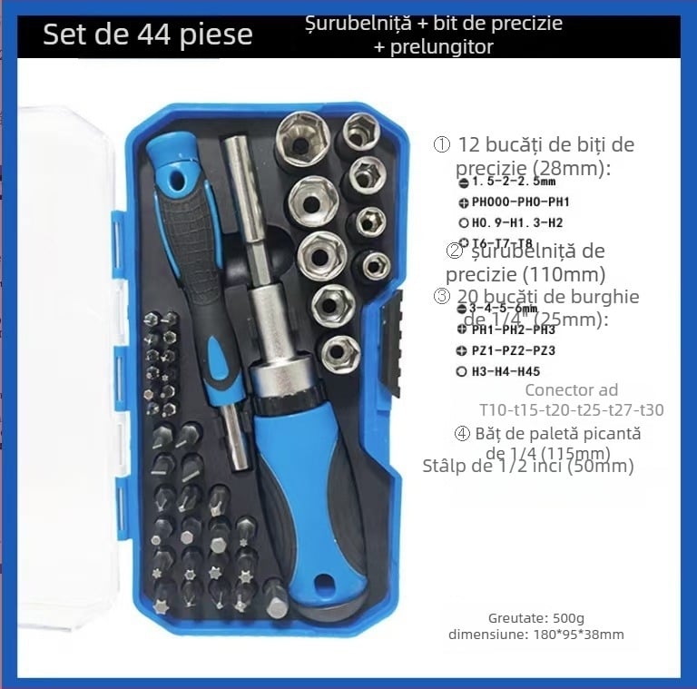 Cutiță de scule din plastic, 146 piese, multifuncțională