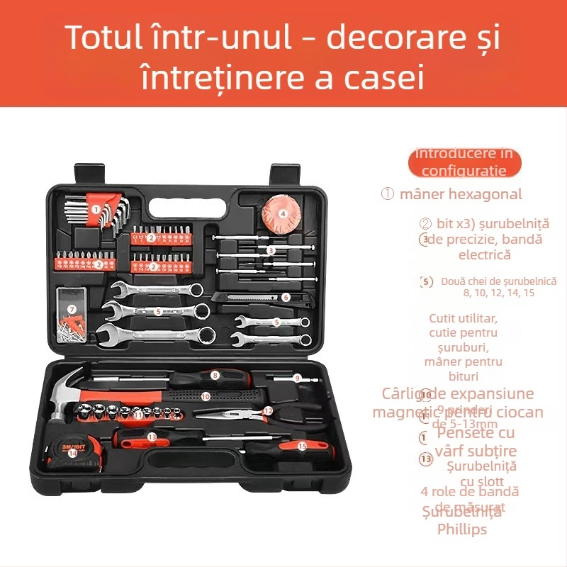 Cutiță de scule din plastic, 146 piese, multifuncțională