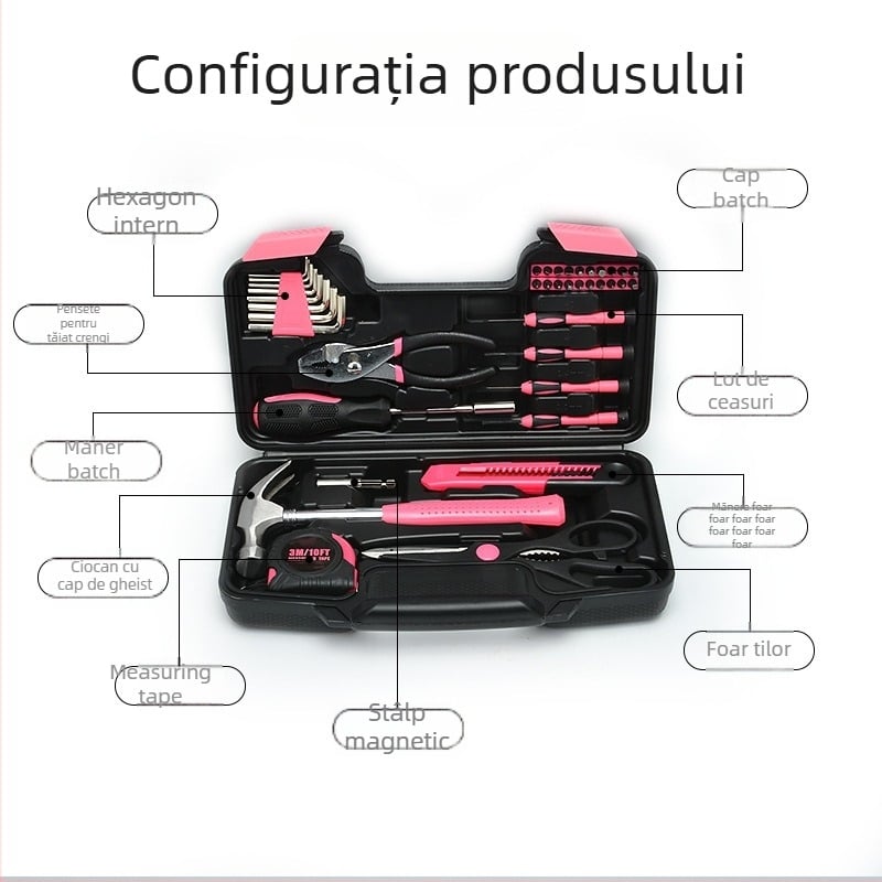 Cutiță de scule din plastic, 146 piese, multifuncțională