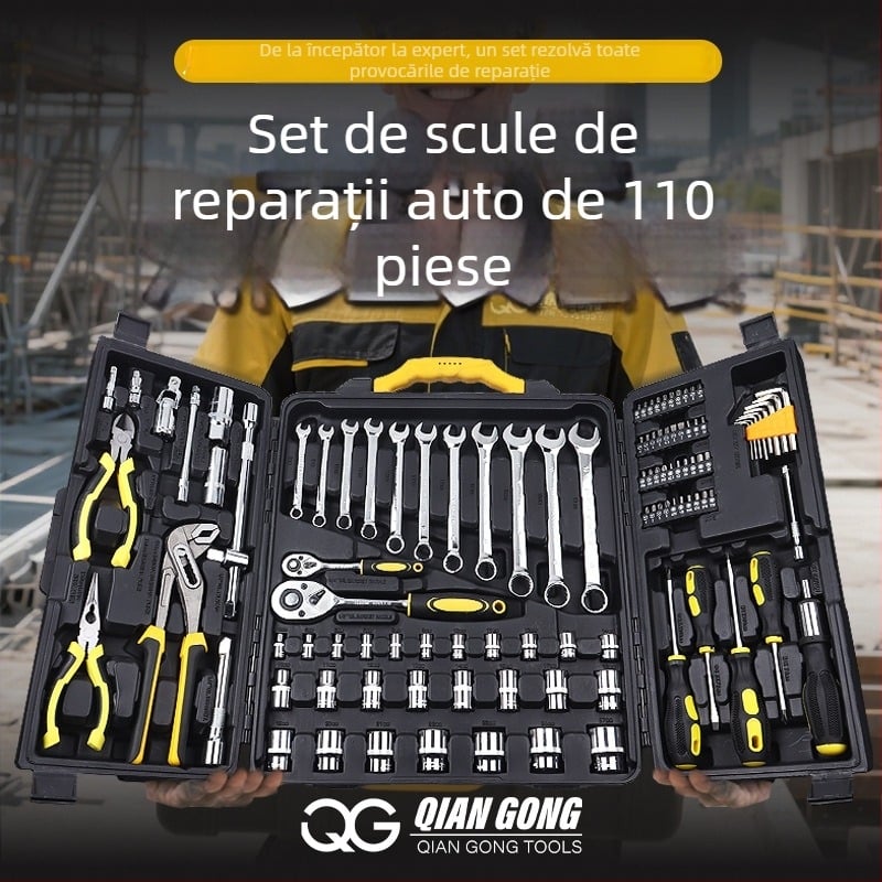 Set de scule pentru reparații auto, 110 bucăți, cutie de scule, material 35k, pentru reparații auto acasă