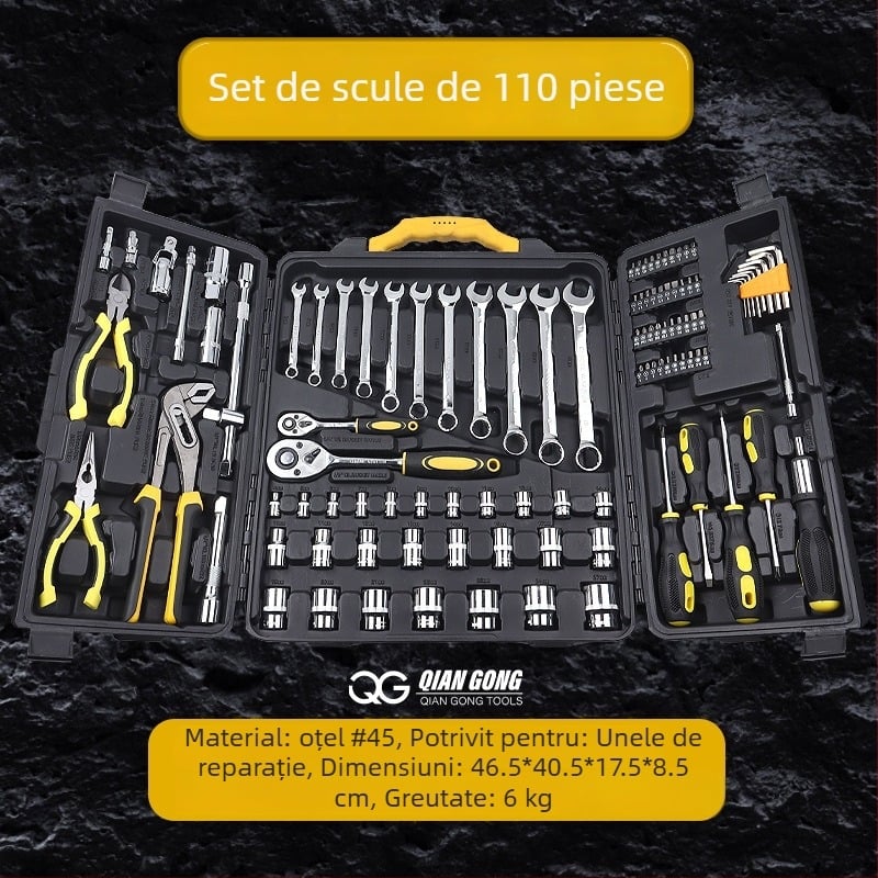 Set de scule pentru reparații auto, 110 bucăți, cutie de scule, material 35k, pentru reparații auto acasă