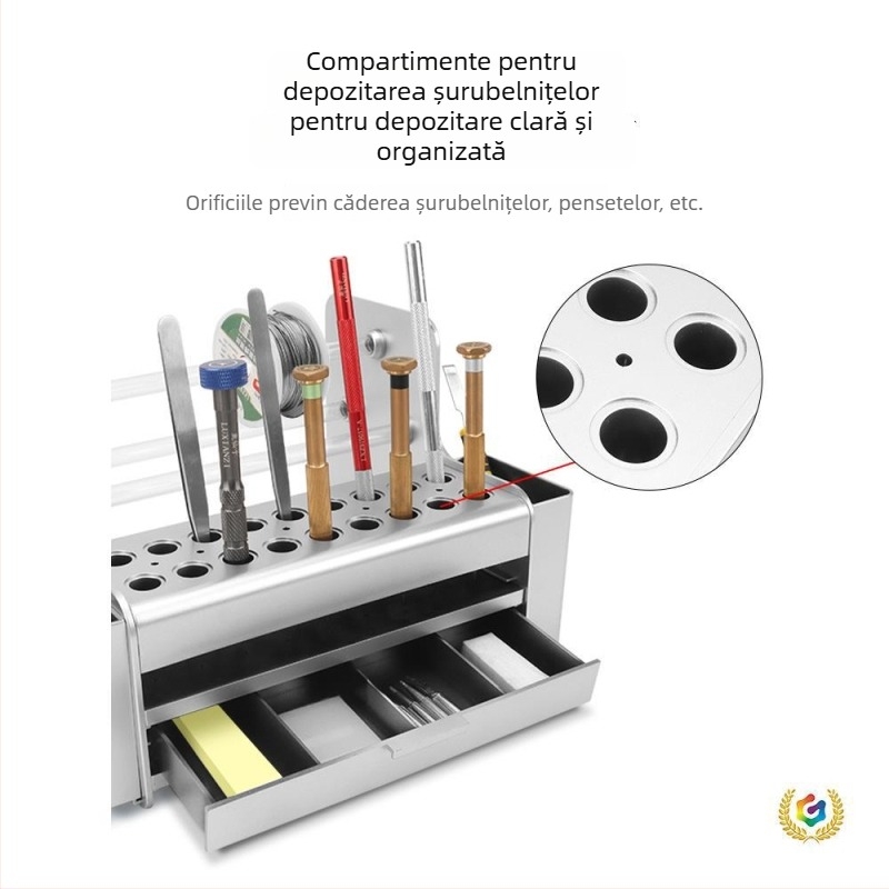 Cutie din plastic pentru unelte cu organizator de birou, compartimente pentru șurubelnițe și organizator multifuncțional pentru telefoane mobile și electronice.