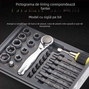 Set 30 în 1: Cheie cu soclu și șurubelniță cu clichet pentru reparații casnice și auto, oțel aliat S2