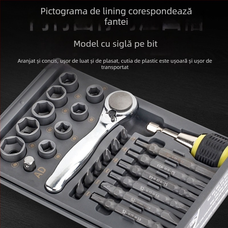 Set 30 în 1: Cheie cu soclu și șurubelniță cu clichet pentru reparații casnice și auto, oțel aliat S2