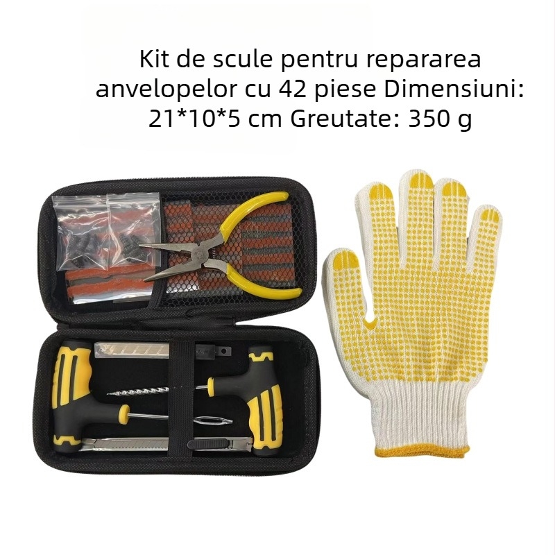 Colleo Set de 42 piese pentru repararea anvelopelor, în geantă EVA, pentru mașini, motociclete și vehicule electrice (Model 0987)
