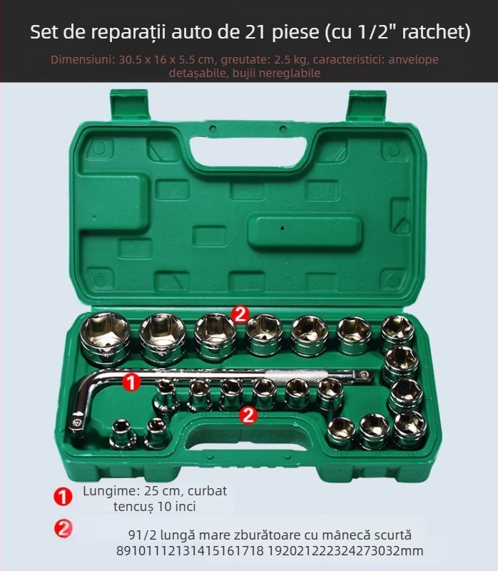 Set de scule pentru reparații auto, 21 de piese, oțel crom-vanadiu (Ze Yulai, 2,4 kg)