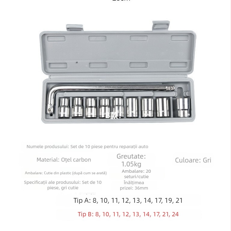 Set de 10 chei cu capete pentru reparații auto și motociclete, din oțel de înalt carbon, cu cutie de unelte