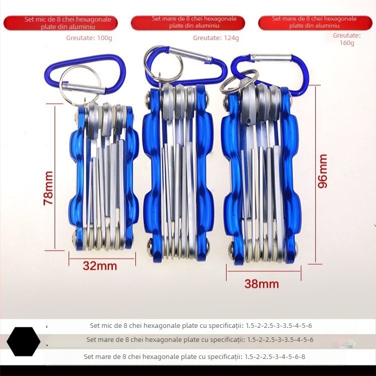 Set de chei hexagonale pliabile cu mâner din aluminiu, aliaj 40Cr, carcasă metalică pentru reparații biciclete