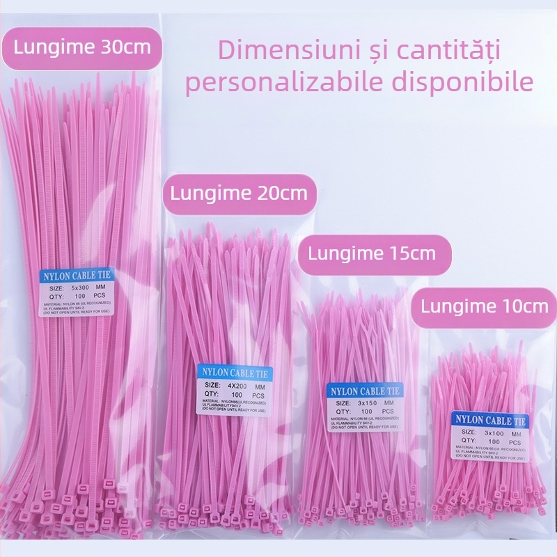 Curele pentru cabluri din nylon, cu închidere automată, grosime 1.1–2.5 mm, 100 de bucăți pe pachet, pentru utilizare industrială