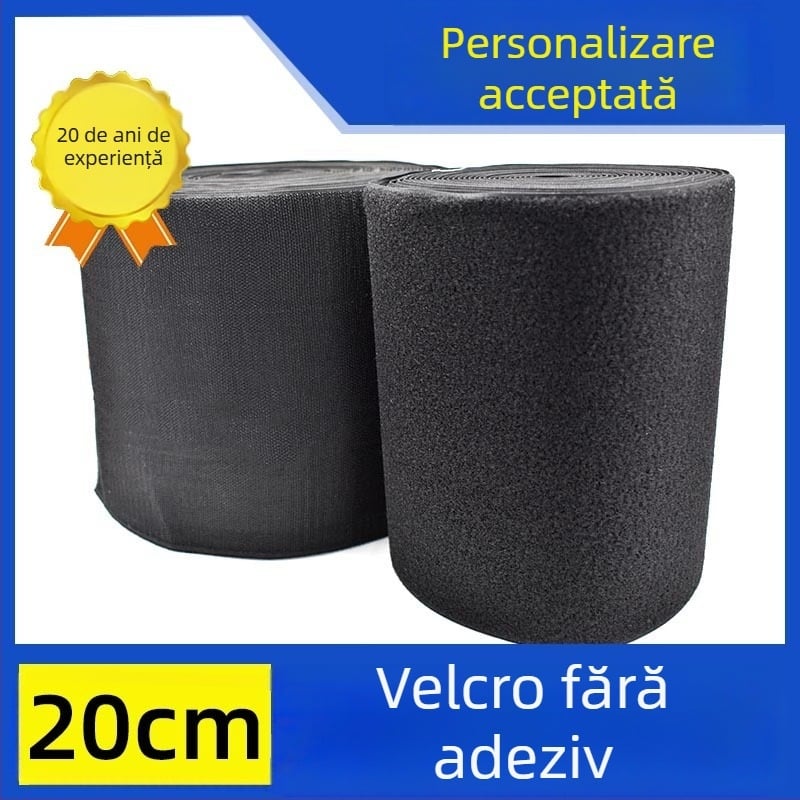 Bandă Velcro lată 20 cm pentru haine, cu spate adeziv, din nailon