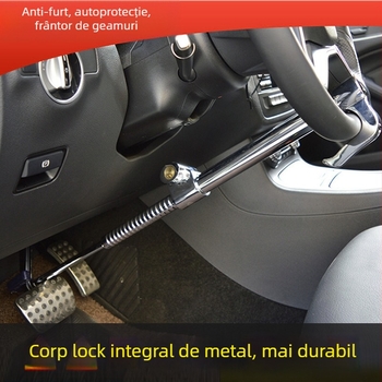 Încuietoare de volan pentru mașină, cu trei secțiuni, tip cârlig, anti-furt, model S203-1, material: aliaj de aluminiu și oțel, cilindru cupru, compatibil universal