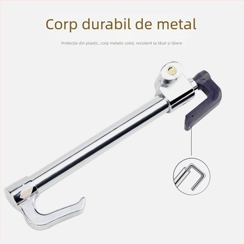 Încuietoare de volan pentru mașină, cu trei secțiuni, tip cârlig, anti-furt, model S203-1, material: aliaj de aluminiu și oțel, cilindru cupru, compatibil universal