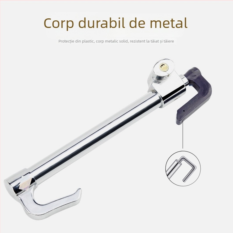 Încuietoare de volan pentru mașină, cu trei secțiuni, tip cârlig, anti-furt, model S203-1, material: aliaj de aluminiu și oțel, cilindru cupru, compatibil universal