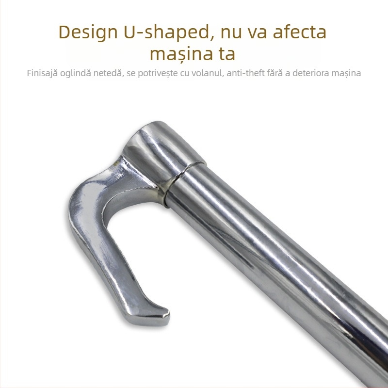 Încuietoare de volan pentru mașină, cu trei secțiuni, tip cârlig, anti-furt, model S203-1, material: aliaj de aluminiu și oțel, cilindru cupru, compatibil universal