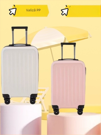 Valiză de călătorie din PP material, închidere prin combinație obișnuită, roți universale, deschidere cu fermoar, greutate aproximativ 1,9 kg