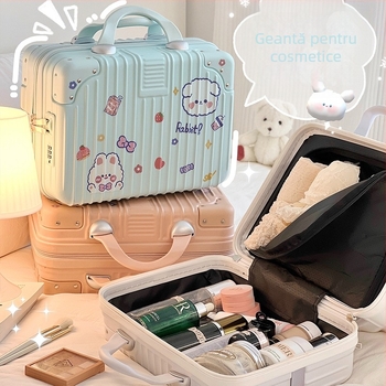 Cutie de machiaj portabilă, inspirată de Instagram, ABS+PC, fermoar, blocare cu parolă, rezistentă la apă