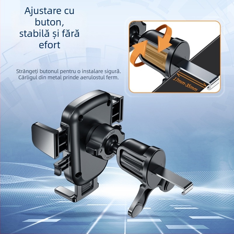 Suport pentru telefon pentru ventilația mașinii, braț universal din plastic, cu închidere automată și montaj pentru navigație