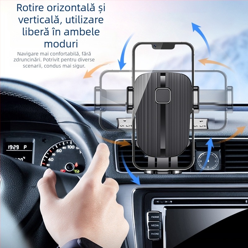 Suport pentru telefon pentru ventilația mașinii, braț universal din plastic, cu închidere automată și montaj pentru navigație