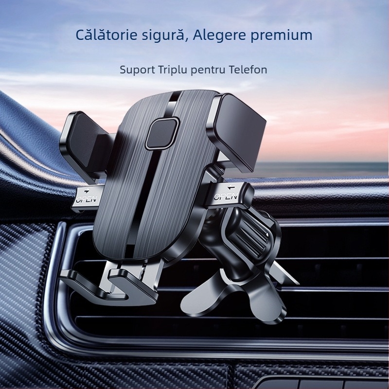 Suport pentru telefon pentru ventilația mașinii, braț universal din plastic, cu închidere automată și montaj pentru navigație