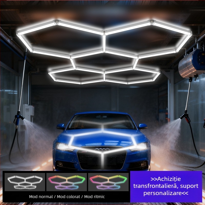 Lampa LED hexagonală pentru garaj cu fagure, model Garage Light-0024, 168W, 100 lm/W, 50.000 h, AC 100-265 V