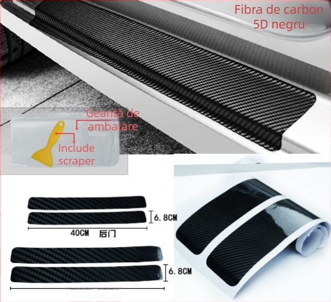 Protecție prag auto, model fibră de carbon, universal, folie PVC autoadezivă
