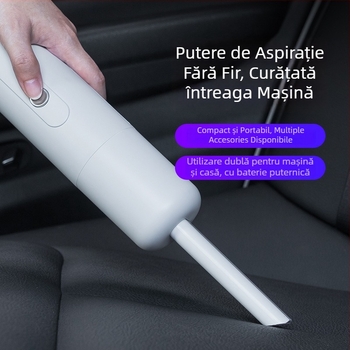 Mini aspirator portabil fără fir pentru mașină, mâner manual, încărcare USB, baterie încorporată 501–800 mAh, duză cu perie în colț, aspirație <10 kPa, zgomot <36 dB