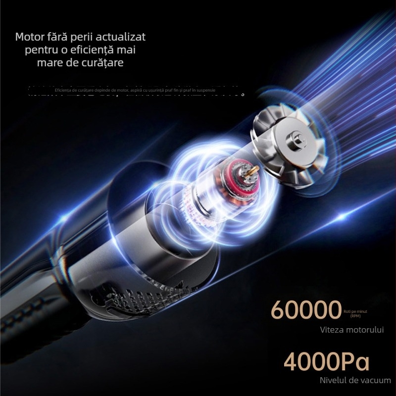 Phisinic aspirator auto fără fir – mână, duală aspirație și suflare, 3100–4000 Pa, baterie încorporată 1001–1600 mAh, zgomot 46–70 dB