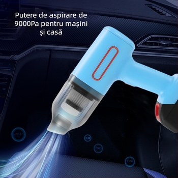 Aspirator de mână pentru mașină și casă, portabil, 12V, 90W, 9000Pa, reîncărcabil, fără fir