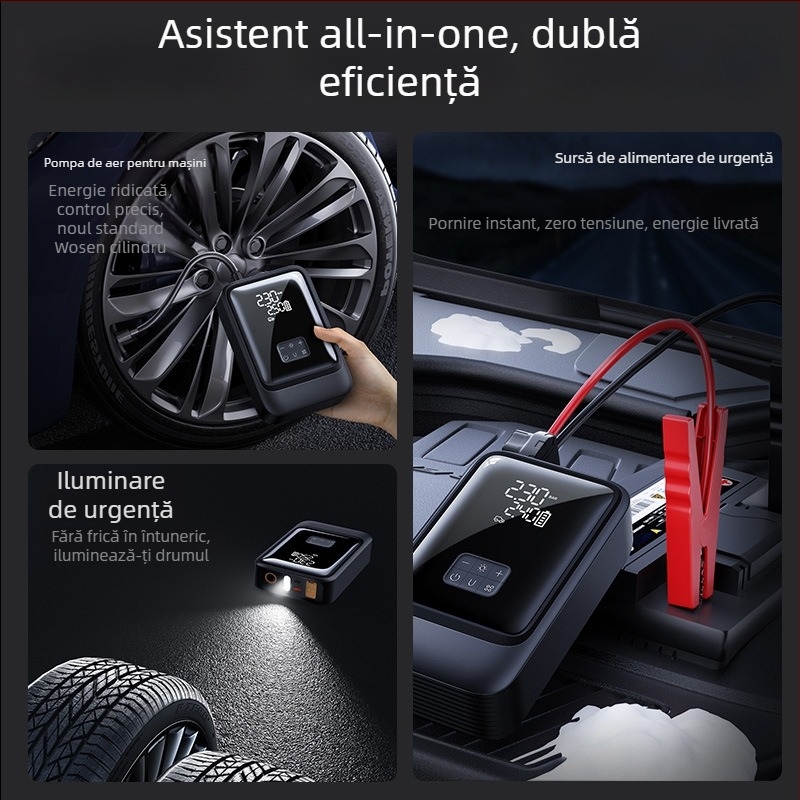 Pompă de aer pentru mașină cu pornire de urgență 1000A, 20V, 120W, Type-C, 35 L/min