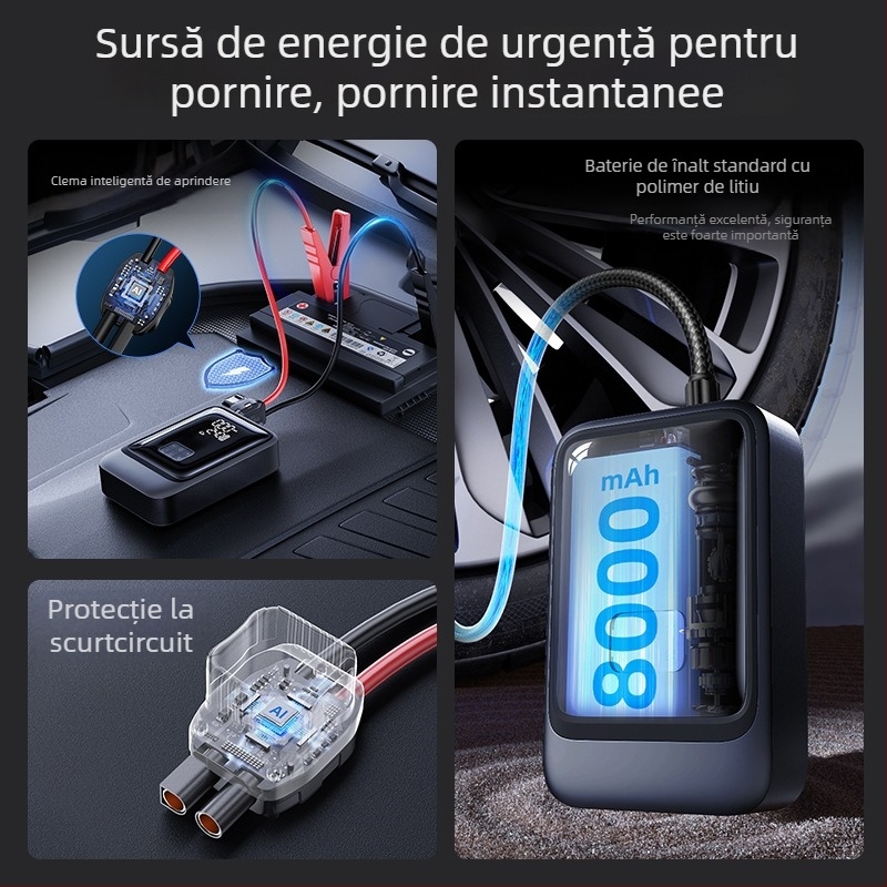 Pompă de aer pentru mașină cu pornire de urgență 1000A, 20V, 120W, Type-C, 35 L/min