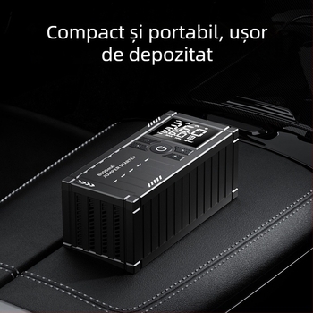 Pompa de aer portabilă pentru mașină cu bancă de energie de urgență, All-in-One, fără fir, 12V, 80W, 25 L/min, afișaj digital, 600 g