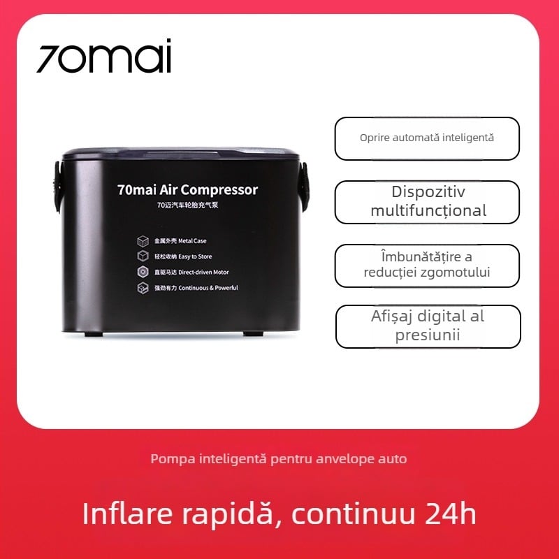 70mai Pompă portabilă pentru anvelope auto, 12V, cilindru unic, afișaj digital, utilizare acasă și în mașină