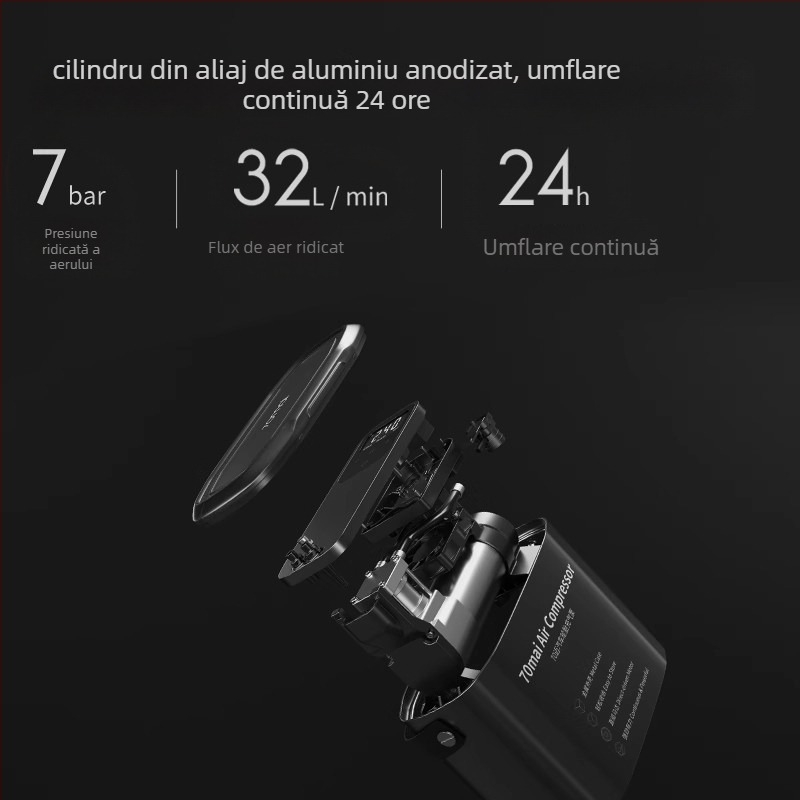 70mai Pompă portabilă pentru anvelope auto, 12V, cilindru unic, afișaj digital, utilizare acasă și în mașină