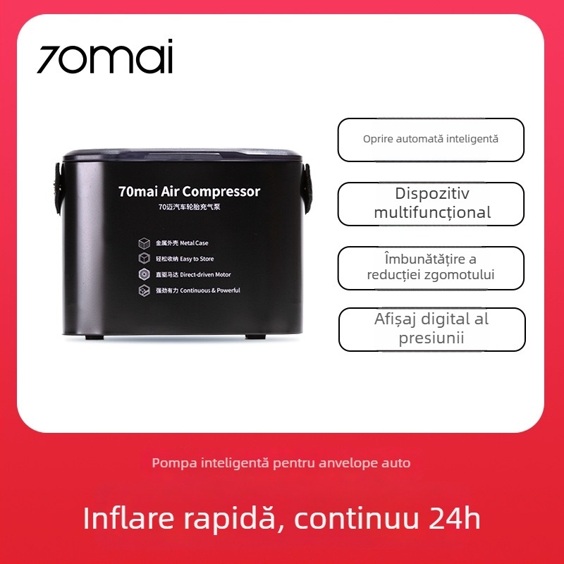 70mai Pompă portabilă pentru anvelope auto, 12V, cilindru unic, afișaj digital, utilizare acasă și în mașină