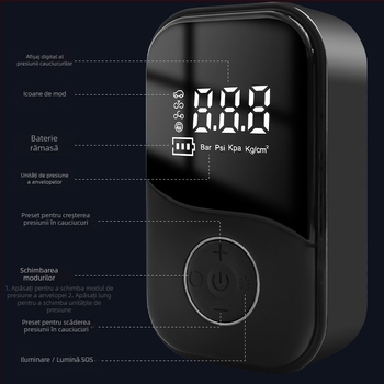 Pompa de aer wireless pentru mașină – pompa portabilă inteligentă, electrică pentru anvelope, 100 W, 110 V, reîncărcabilă, display digital, 25 L/min