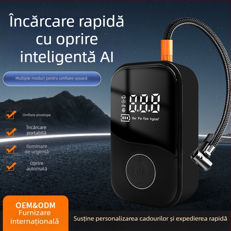 Pompa de aer wireless pentru mașină – pompa portabilă inteligentă, electrică pentru anvelope, 100 W, 110 V, reîncărcabilă, display digital, 25 L/min