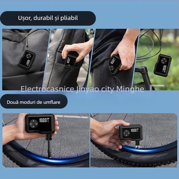 Pompă de aer mini fără perii cu afișaj digital pentru mașini, motociclete și biciclete — 12V, reîncărcabilă, 25 L/min, 160 g, încărcare USB