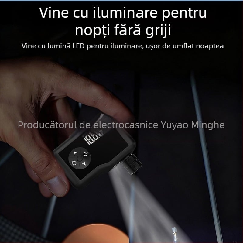 Pompă de aer mini fără perii cu afișaj digital pentru mașini, motociclete și biciclete — 12V, reîncărcabilă, 25 L/min, 160 g, încărcare USB
