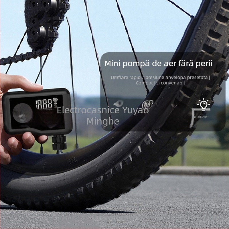 Pompă de aer mini fără perii cu afișaj digital pentru mașini, motociclete și biciclete — 12V, reîncărcabilă, 25 L/min, 160 g, încărcare USB