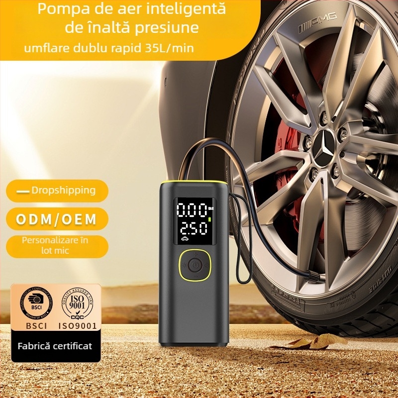 Pompa portabilă de umflat pneuri cu afișaj digital, oprire automată, 22 cilindri, pentru mașină și motocicletă