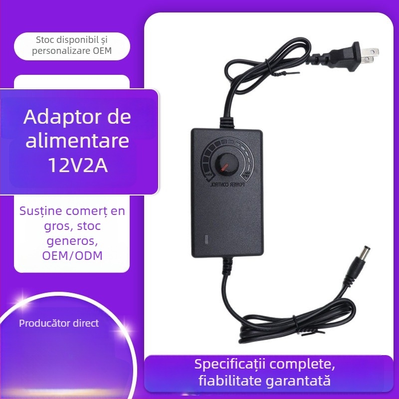 Adaptor de alimentare reglabil cu ieșire 3-12V/3-24V, până la 2A, pentru motoare, ventilatoare, pompe de aer, pompe de apă și bandă LED