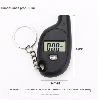 Manometru de presiune a pneurilor – mini, breloc, portabil, afișaj LCD cu iluminare, 0–150 PSI, precizie ±0.01, unități PSI/BAR/KPA/kg/cm3, corp ABS, baterie buton