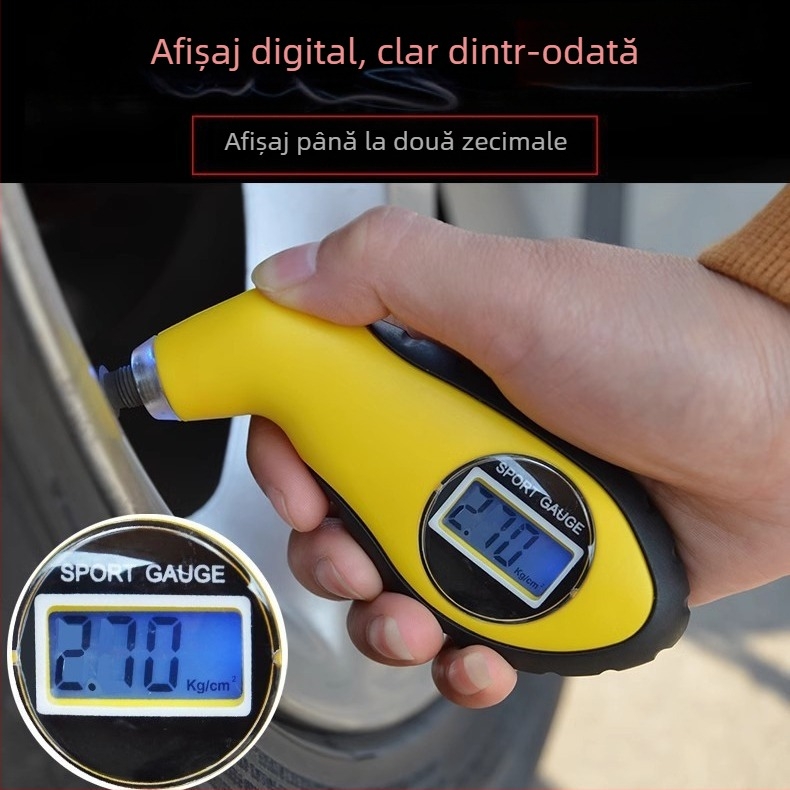 Hexuan manometru digital pentru presiunea pneurilor auto, afișaj LCD, unități multiple, carcasă din plastic