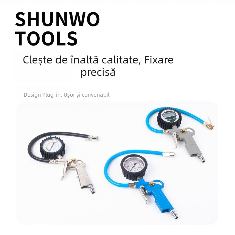 Manometru digital pentru presiunea pneurilor, afișaj albastru, pompă încorporată pentru anvelope auto