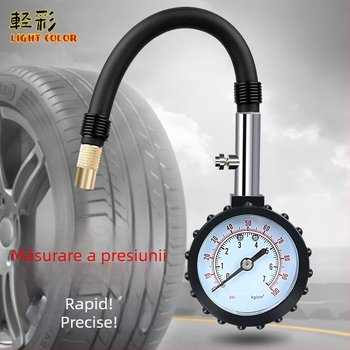 Manometru mecanic pentru presiunea pneurilor, tub lung, 0-100 psi, precizie înaltă, portabil cu compatibilitate universală