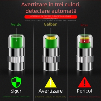 Detector de presiune a pneurilor auto cu capac de avertizare pentru valve, manometru mecanic, modelul 111, intervalul de presiune 2–2.4, potrivit pentru mașini mici și compatibil universal