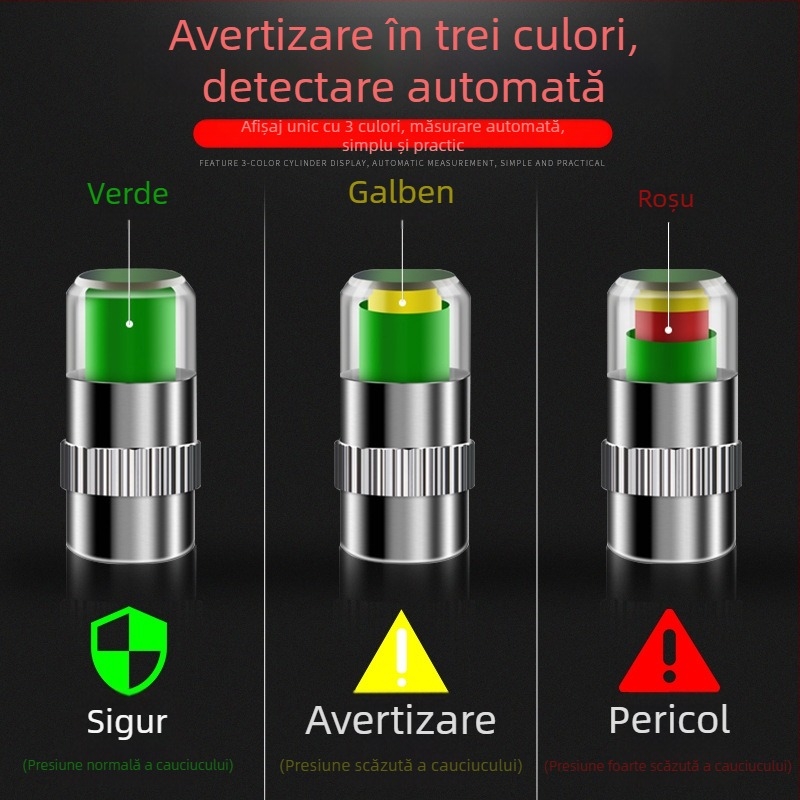 Detector de presiune a pneurilor auto cu capac de avertizare pentru valve, manometru mecanic, modelul 111, intervalul de presiune 2–2.4, potrivit pentru mașini mici și compatibil universal